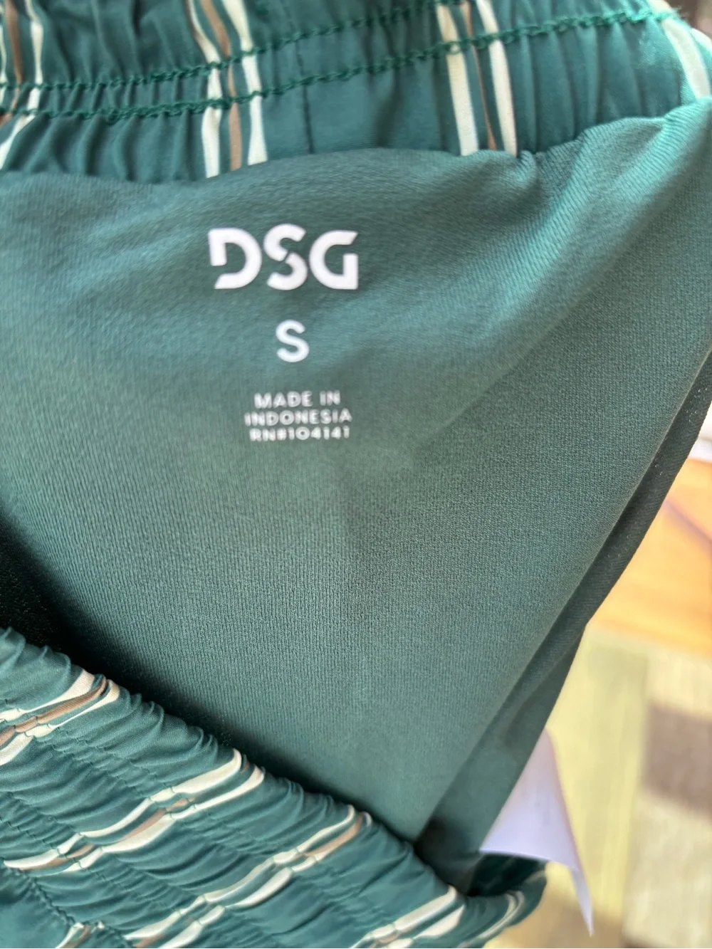 DSG Green Striped Athletic Shorts with Tan Trim